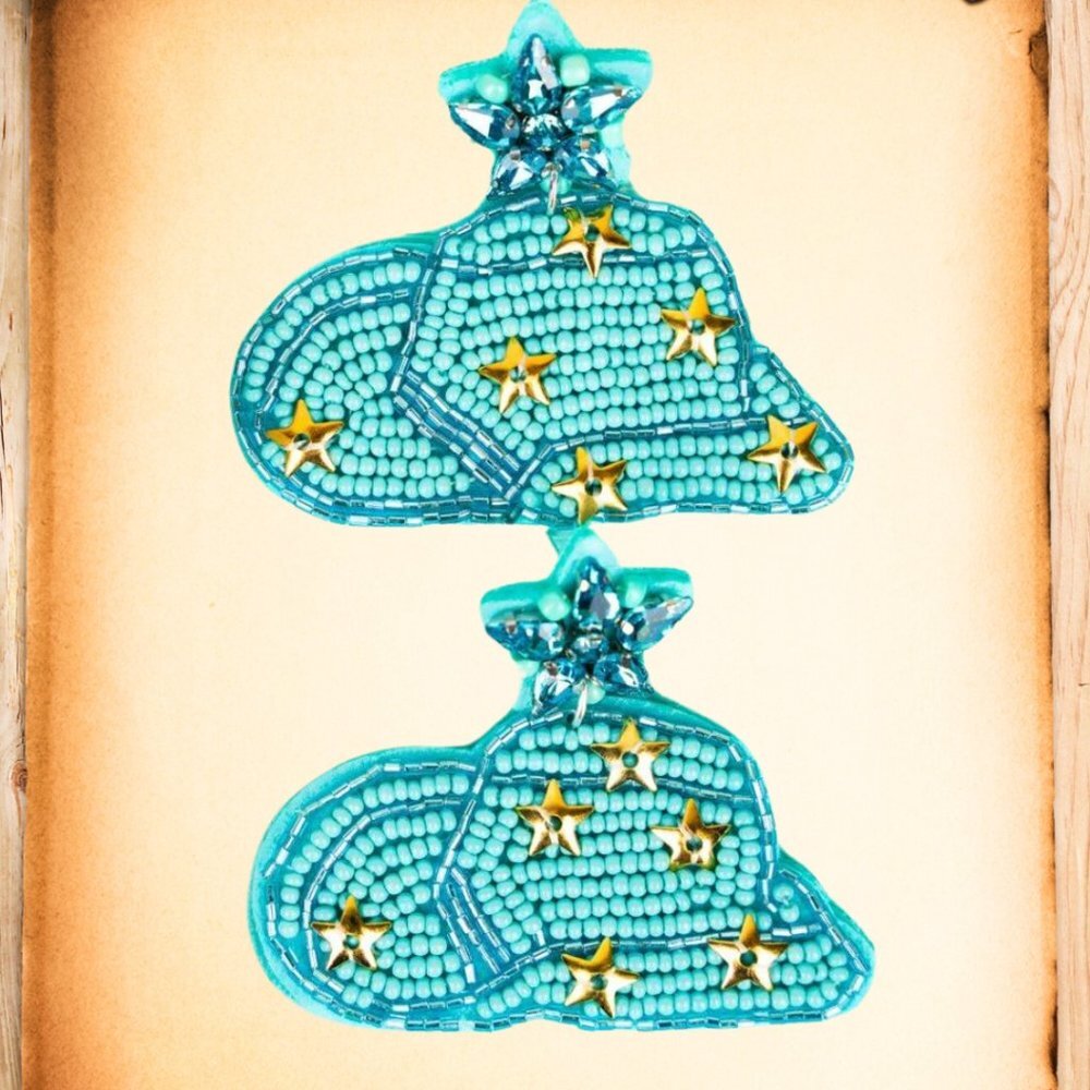 VIOLA Turquoise Cowboy Hat‎ Seed Bead Earrings NWT
